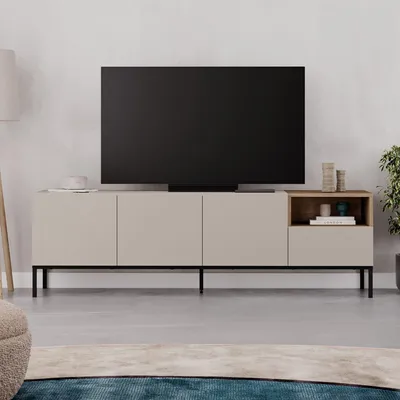 Productafbeelding van Skye Decor, TV-standaard van hoge kwaliteit, 100% melamine, in de kleuren zandsteen en Sepet eik, 180 cm