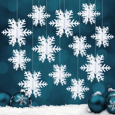 Immagine prodotto di Set di 24 fiocchi di neve bianchi tridimensionali, decorazioni natalizie