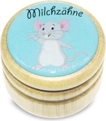 Produktbild von Milchzahndose Maus Zahndose Milchzähne Bilderdose aus Holz mit Drehverschluss 44 mm ( Maus ) - 7012