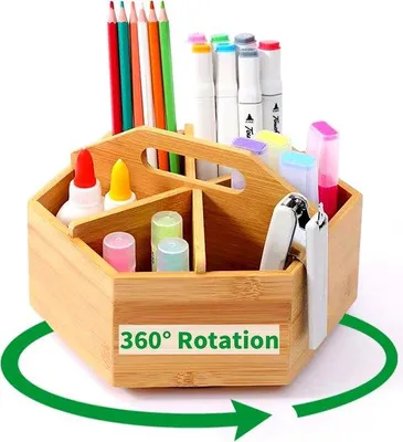 Productafbeelding van Famanu bamboe draaistoofbox – 6 compartimenten – bureauorganizer – 15x17x19 cm