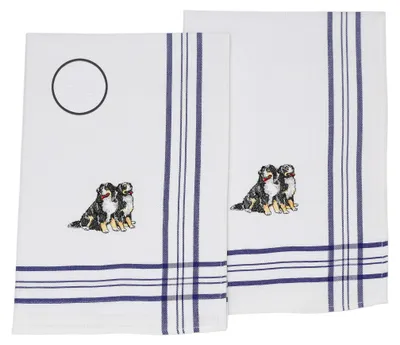 Produktbild von Betz 2 Stück Geschirrtücher Waffelpiqué blau bestickt Motiv Hunde Größe: 50 x 70 cm-  Küchenhandtuch Gläsertücher