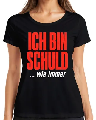 Productafbeelding van "Ik ben schuldig, zoals altijd. Grappig, sarcastisch statement. Dames T-shirt, zwart, maat S."