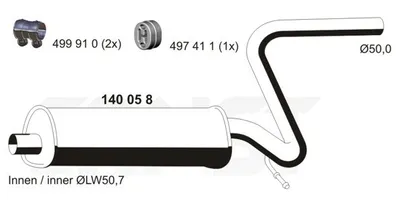 Produktbild von ERNST 140058 Mittelschalldämpfer Schalldämpfer für VW Caddy III Kombi (2KB, 2KJ, 2CB, 2CJ) Caddy III Kastenwagen (2KA, 2KH, 2CA, 2CH)