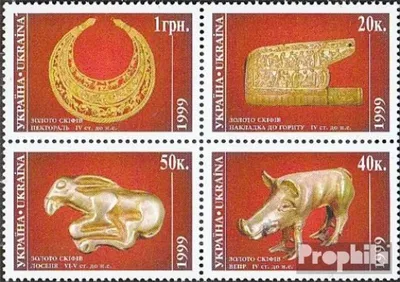 Produktbild von Briefmarken Ukraine 1999 Mi 297-300 Viererblock (kompl.Ausg.) postfrisch Skythengold