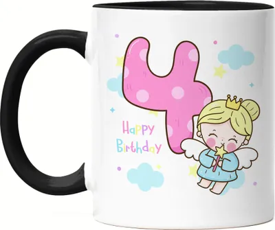 Produktbild von Happy Birthday Tasse Schwarz 4. Geburtstagskind 4. Geburtstag Alles Gute Happy Birthday Party Einhorn