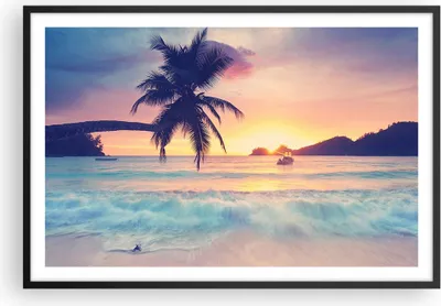 Produktbild von Gerahmtes Poster - Schwarzer Rahmen - Meer Strand Palme - 91,5x61 cm - Wand Bild - Wanddeko - Wandbilder - Kunstposter - Wandposter - Bilderrahmen - Bilder - Kunstdruck - Wandbild - P2BAA91x61-3992