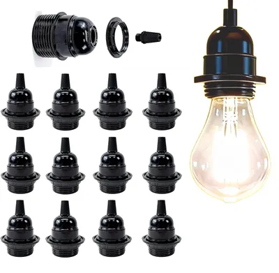 E27 Vintage Fassung 12er Set, Retro Lampenfassung, Schwarz
