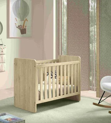 Produktbild von VIPACK - SAM Babybett 60x120 cm Liegefläche, 3-fach verstellbarer Lattenrost, zum Juniorbett umbaubar, Ausf. Eiche Melamin Nachbildung
