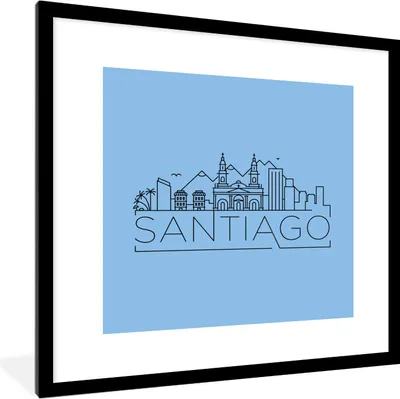 Produktbild von MuchoWow® MuchoWow® Gerahmtes Poster Skyline "Santiago" schwarz auf blau 40x40 cm - Poster mit zchwarzem Bilderrahmen - Poster - Plakat im Rahmen