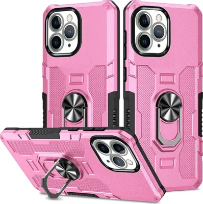 Produktbild von iPhone 11 Pro Max Hülle, Dual Layer Robuste Rüstung Ringhalter Ständer Schutzhülle für iPhone 11 Pro Max Pink