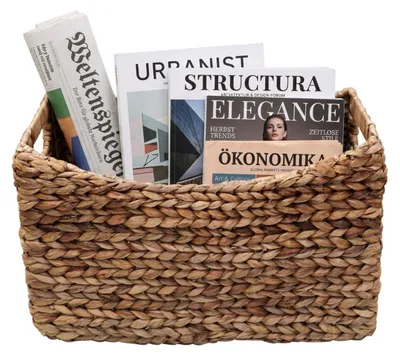 Produktbild von Relaxdays Zeitungsständer, Wasserhyazinthe, Eisenrahmen, HxBxT: 25 x 43 x 17 cm, Flechtkorb mit Tragegriffen, natur