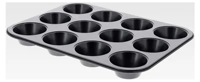 Produktbild von Muffinblech für 12 Muffins aus antihaftbeschichtetem Stahl - 34 cm x 26 cm x 3 cm - Schwarz