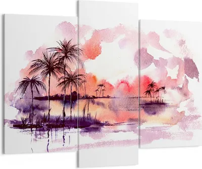 Produktbild von Bild auf Leinwand - Leinwandbild - Tropen Palmen Illustration Pflanze - 130x100cm - Wand Bild - Wanddeko - Leinwanddruck - Bilder - Kunstdruck - Leinwand bilder - Wandkunst - CB130x100-2995