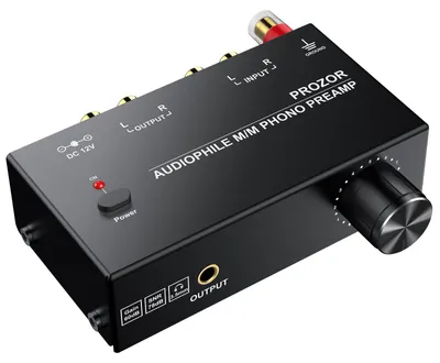 Produktbild von Vorverstärker für Plattenspieler, audiophil, M/M Phono-Vorverstärker mit Pegelreglern, RCA-Eingangs- und Ausgangsbuchsen, inklusive 12V 1A Netzteil - schwarz