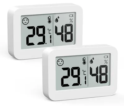 Produktbild von 2er-Set Mini Thermo-Hygrometer digital mit Komfortanzeige, Raumtemperatur- und Luftfeuchtigkeitsmesser - Weiß