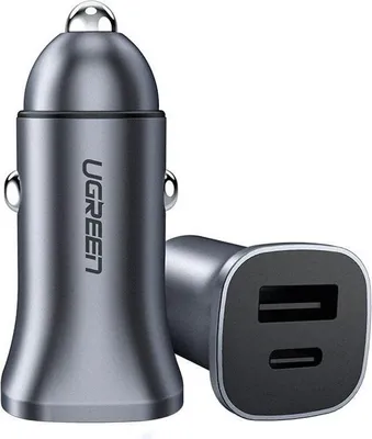 Produktbild von UGREEN Auto Ladegerät, 30W, 1 USB-C Port, 1 USB-A Port, Schnellladung, Grau