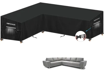Zdjęcie produktu dla Pokrowiec na meble ogrodowe w kształcie litery L, wodoodporny, wykonany z materiału Oxford 420D, wymiary: 220x260x99x80/60 cm