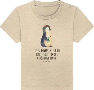 Produktbild von Mr. & Mrs. Panda Organic Baby Shirt Pinguin Blumen 6. - 12. Monat - Natural Raw - Geschenk, Babyshirt, T-Shirt, Kurzarmshirt, Top, Lebenslust, Motivation, Geschenkidee