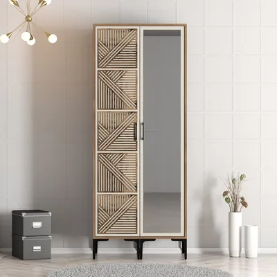 Obrázek produktu pro Skye Decor, Kumsal PR - ořech, krémová, skříň, ořech, 100 % MELAMÍNEM POTAŽENÁ DESKA, 80 x 201,4 x 47,5 cm