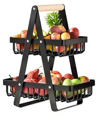 Immagine prodotto di Cesto portafrutta a due livelli, ideale per frutta, verdura e pane