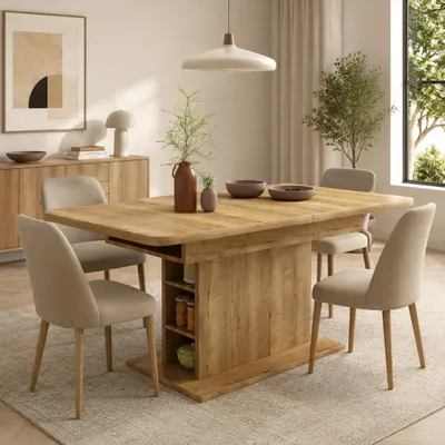 Produktbild von Flieks Esszimmertisch Ausziehbar, Esstisch Küchentisch Rechteckig, Tisch mit Stauraum, 130x70x75, Naturbelassen