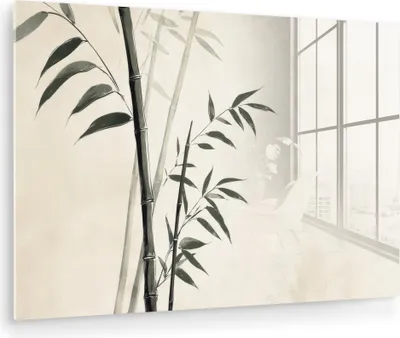Produktbild von MuchoWow Glasbilder - Bilder auf Wandbild - Foto auf Glas Japandi - Bambus - Beige 120x80 cm Wanddekoration aus Glas - Acrylglasbild - Acrylbilder - Abbildung