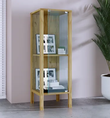 Produktbild von VCM Glasvitrine stehend Jensol S – Vitrinenschrank mit ESG-Sicherheitsglas, moderne Standvitrine, Glasfront & Seitenteile, platzsparende Vitrine, ca. 98 x 33 x 35 cm