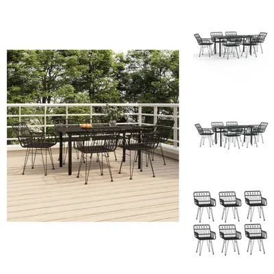 Produktbild von vidaXL 7-tlg. Garten-Essgruppe Schwarz Poly Rattan -  Gartenmöbel-Sets