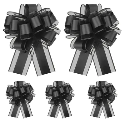 Zdjęcie produktu dla Kokarda ozdobna wstążka - Organza - 15 cm - 5 sztuk - Czarny