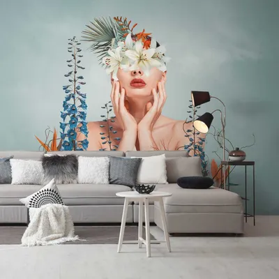 Produktbild von Profhome 399111-GU Fotovliestapete Blumen matt blau beige grün orange 3,71 m x 2,8 m
