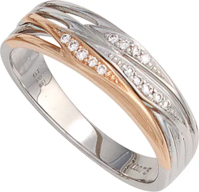 Produktbild von Ring Damenring 14 Diamanten Brillanten 585 Gold Weißgold Rotgold bicolor Innenumfang 58mm  Ø18.5mm