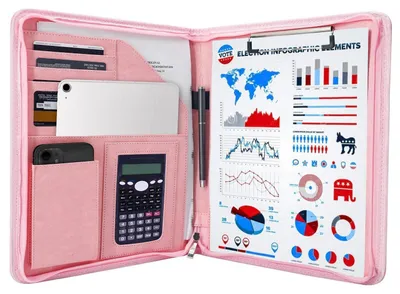 Immagine prodotto di Cartellina A4 con copertina e cerniera, organizer in pelle, raccoglitore per documenti, colore rosa