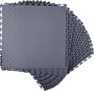 Immagine prodotto di SucceBuy Pavimento per garage in PVC, confezione da 16 pezzi 513x513x5 mm, pavimento per officina e industria, facile da installare, pannelli in PVC antiscivolo con motivo a diamante per officina, magazzino e sala attrezzi, grigio grafite