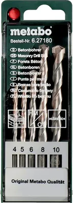 Immagine prodotto di Metabo 627180000 Set di punte elicoidali per calcestruzzo 5 pezzi 4 mm, 5 mm, 6 mm, 8 mm, 10 mm 5 pezzi