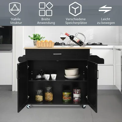 Obrázok produktu pre Kuchynský vozík kuchynský ostrovček so zásuvkou a výškovo nastaviteľnou policou 116 x 40 x 85 cm čierny + prírodný