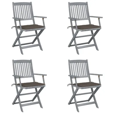 Immagine prodotto di The Living Store Sedie da giardino pieghevoli 4 pezzi con cuscino di seduta in legno massiccio di acacia