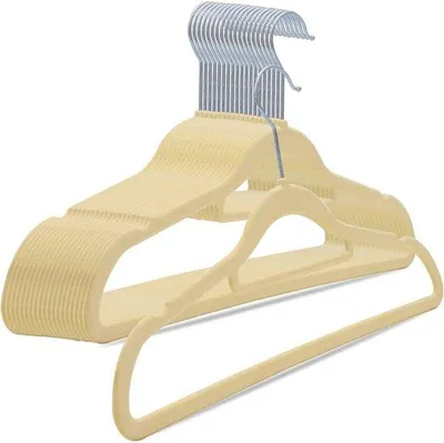 Productafbeelding van Famanu set van 10 kledinghangers, crèmekleurig fluweel, 41 cm - antislip - ruimtebesparend - duurzaam - 360° draaibaar