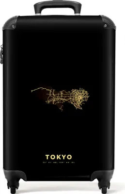 Produktbild von NoBoringSuitcases.com® Koffer Handgepäck Trolley Rollkoffer Kleine Reisekoffer mit 4 Rollen - Tokio - Gold - Stadtplan - Japan - Cabin Size < 55x40x23 cm & 55x40x20 cm - Fotokoffer - Kabinenkoffer - BoardgepäckHandgepäck Koffer 55x35x20 cm, 36L,