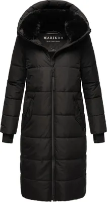 Produktbild von Marikoo Damen Winter Steppjacke Stepp Jacke lang warm Mantel Parker Kapuze mit abnehmbarer Kunstfellkragen Zuraraa XVI Schwarz Gr: 44 - XXL