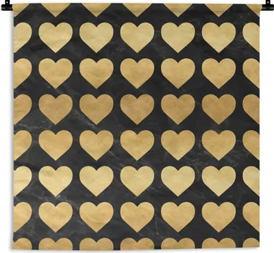 Produktbild von MuchoWow® Wandteppich Wandbehang Muster - Herz - Gold - Schwarz 150x150 cm Tapisserie Dekoration Wandtuch - Wohnaccessoires - Modernes