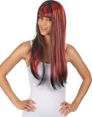 Immagine prodotto di Parrucca di capelli lunghi con frange e riflessi rosso-neri - taglia unica