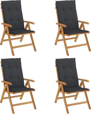 Productafbeelding van vidaXL Verstelbare klapstoelen met kussens, 4-delig, massief teakhout