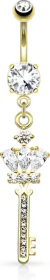 Produktbild von Bauchnabelpiercing mit Anhänger Krone Schlüssel 14 Karat vergoldet Gold Bananabell Nabelpiercing