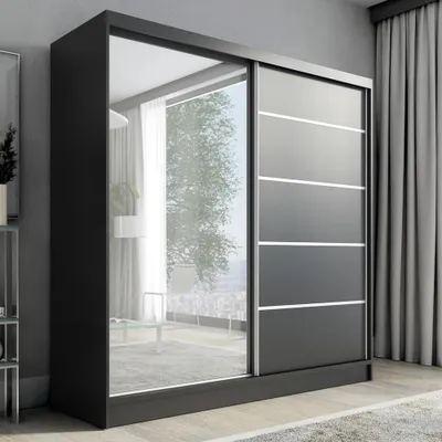 Produktbild von Schwebetürenschrank, 2-türig Schrank mit Spiegel KARO 1 200 cm (Schwarz)
