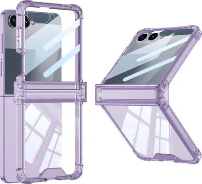 Produktbild von Hülle für Samsung Galaxy Z Flip 7 Transparente Stoßfest Schutzhülle Eingebauter Displayschutz mit Scharnierschutz Lila
