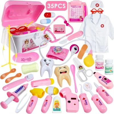 Produktbild von Arztkoffer Kinder 35 Teile Rollenspiele Arzt Zahnarzt Spielzeug Doktorkoffer Geschenke mit Arztkittel für Jungen Mädchen Rosa