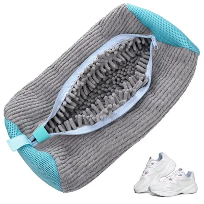 Produktbild von Schuhwaschbeutel, Premium Schuh Wäschebeutel, mit 360°Reinigungsflaum und Reißverschluss, für Waschmaschine und Reise，Wiederverwendbar