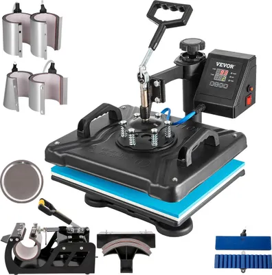 Produktbild von VEVOR 10 in 1 Hitzepresse 38x30cm Transferpresse Schwarz  Heißpresse Textilpresse Multifunktionale Sublimation T-Shirtpresse Becherpresse Tassenpresse für Hüten Tellern Tassen 360-Grad-Drehbar
