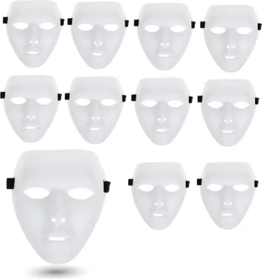 Productafbeelding van Kostümheld® 12 witte maskers - Theatermaskers om te beschilderen, onbeschilderd, voor knutselwerk. Anonieme, spookachtige maskers - geschikt voor carnaval, vastenavond en Halloween