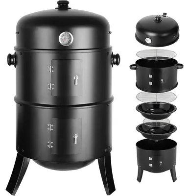 Image de Fumoir et barbecue au charbon de bois NS016C, 3 en 1, noir
